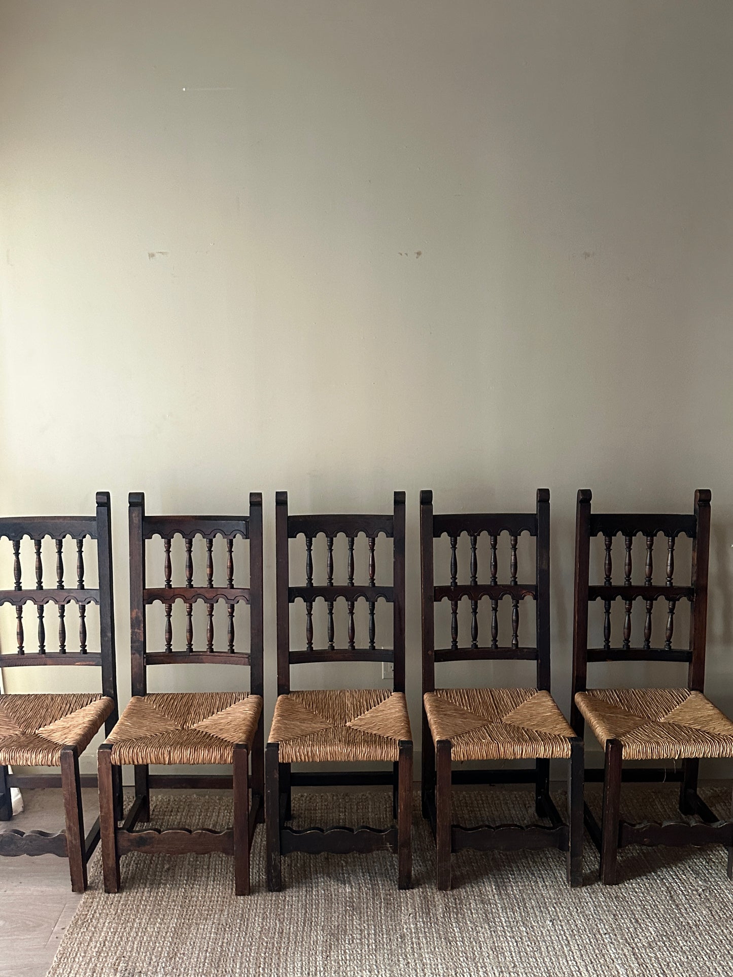 Rush and pine dining chairs (set of 2)