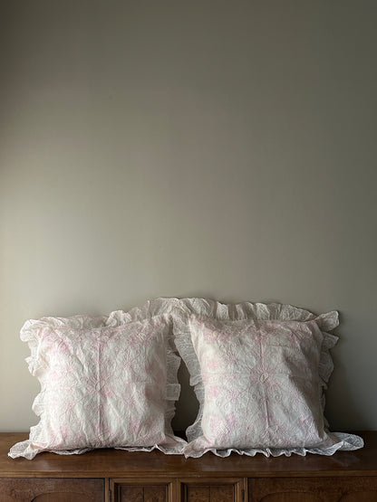 Pair of European shams and inserts. Set of 2. Light Pink Thread design.