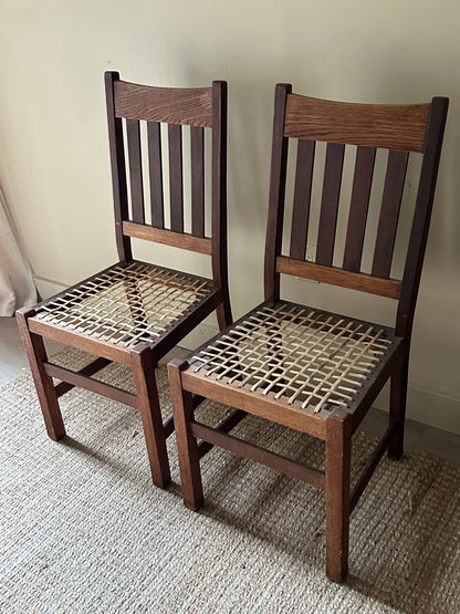 Oak dining chairs. Sold in pair.