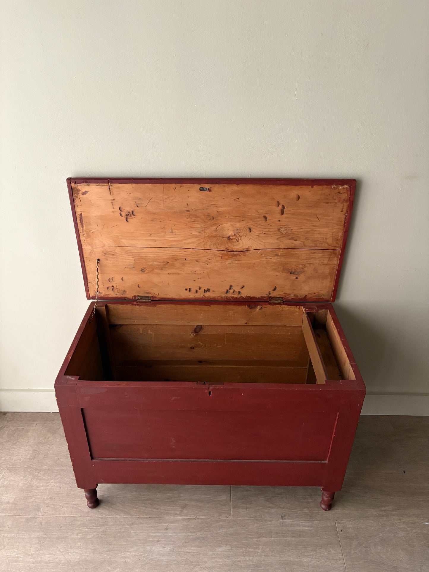 Pennsylvania Sheraton red painted pine chest