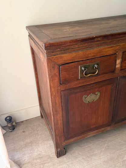 Chinese elmwood server (missing key, bottom section does not open)