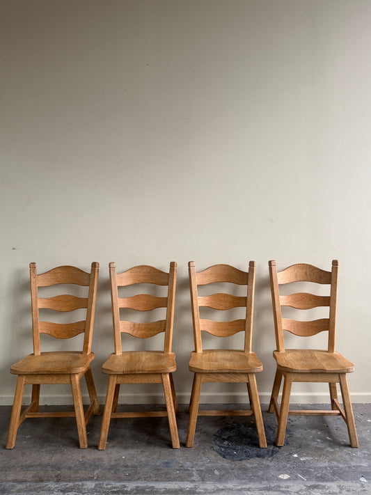 Oak razorblade dining chairs. Sold in pairs.
