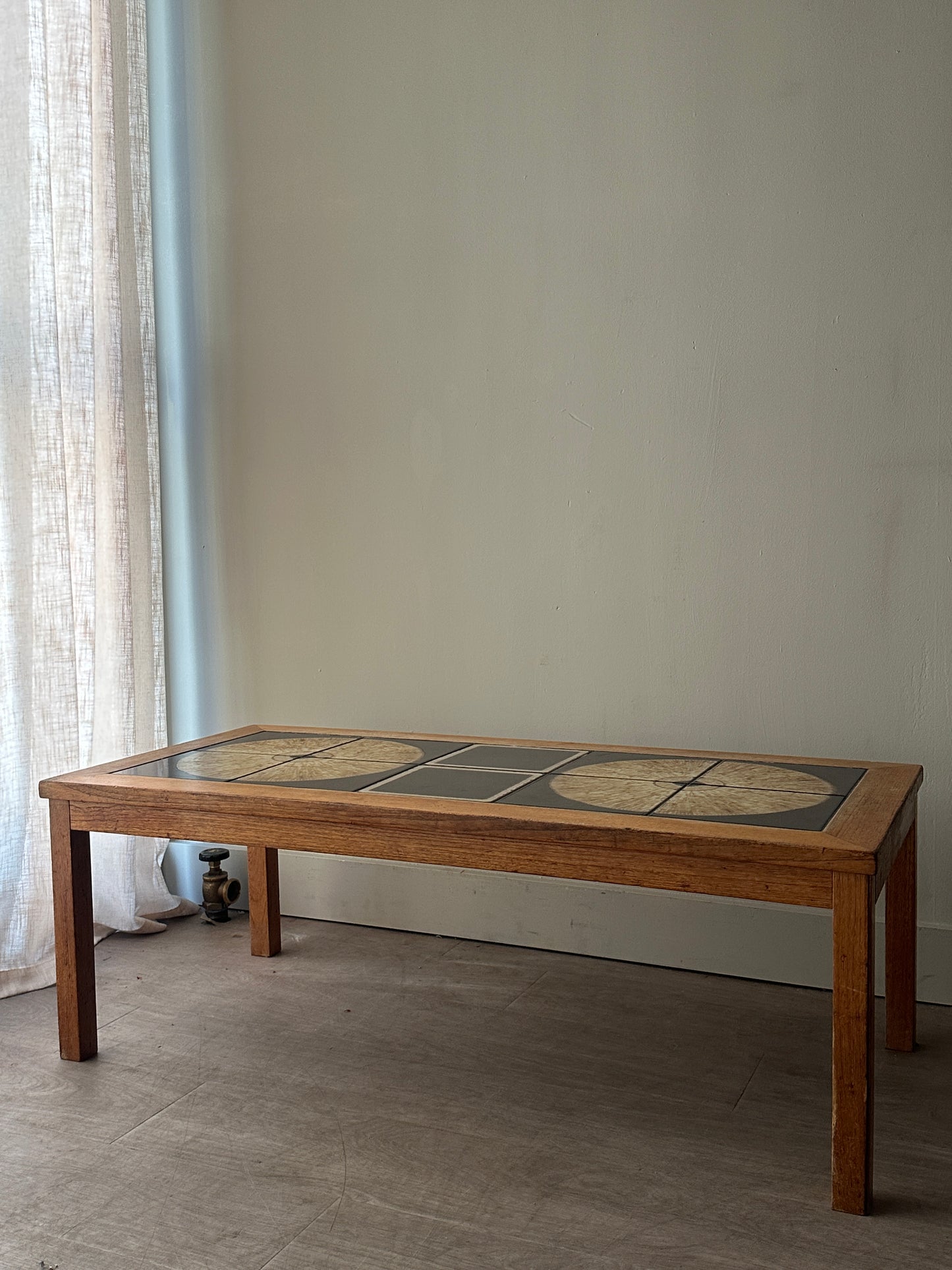Teak and tile inlay coffee table