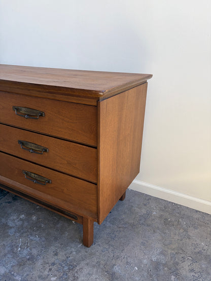 Bassett MCM Walnut Nine Drawer Dresser