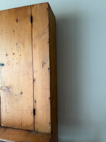 Pine one piece stepback cupboard