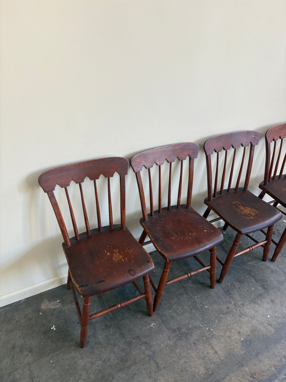 Pennsylvania Federal plank seat painted pine chairs. Sold as set of 4.
