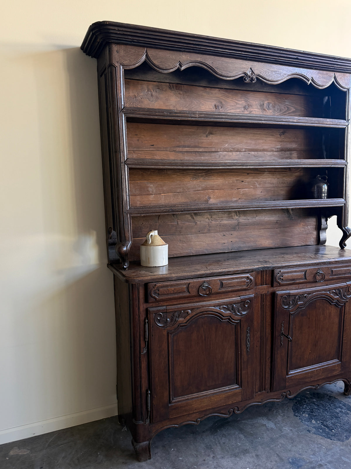 18th c. French Provincial Walnut Two Piece Hutch