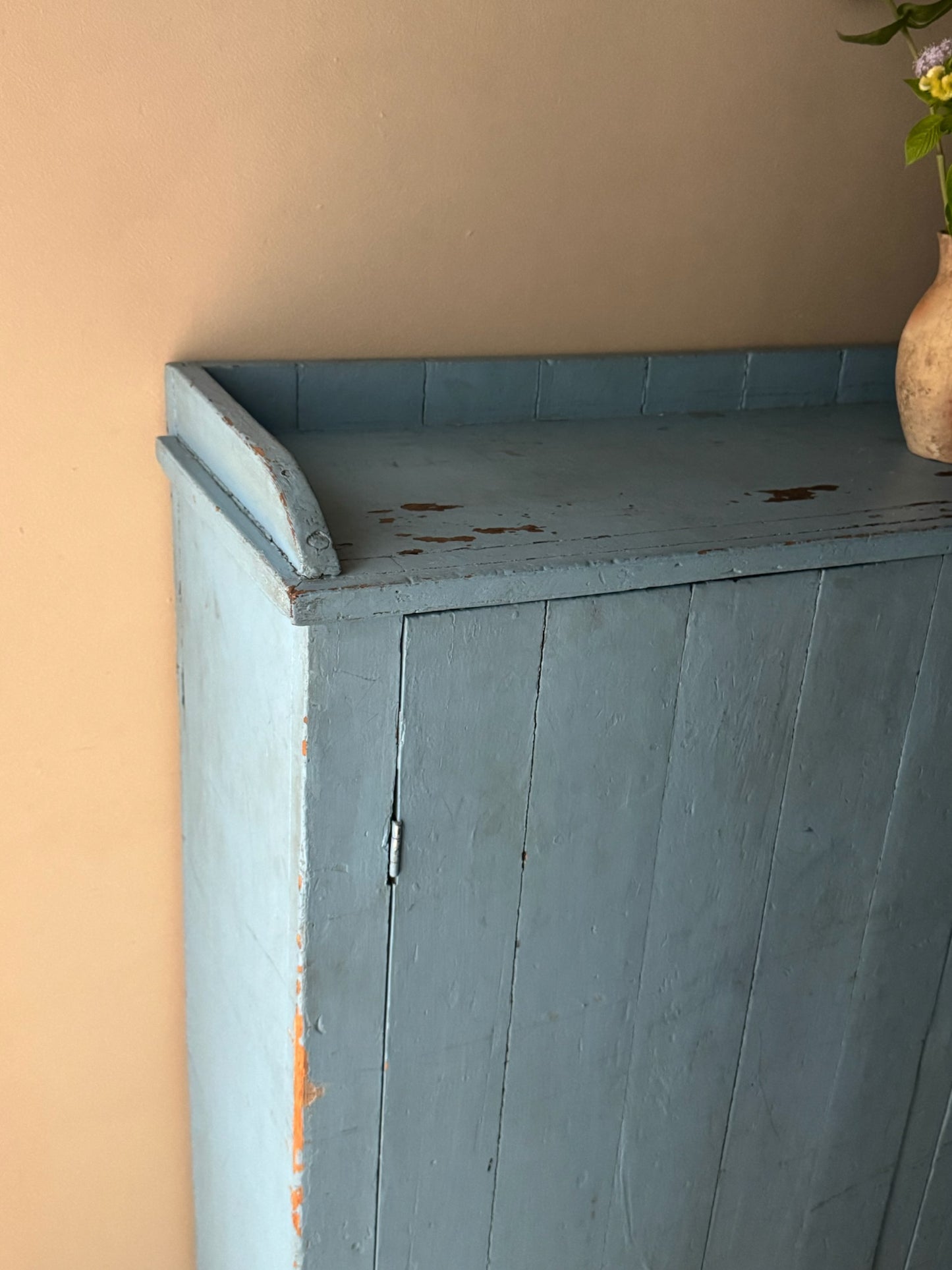 Blue painted pine cupboard