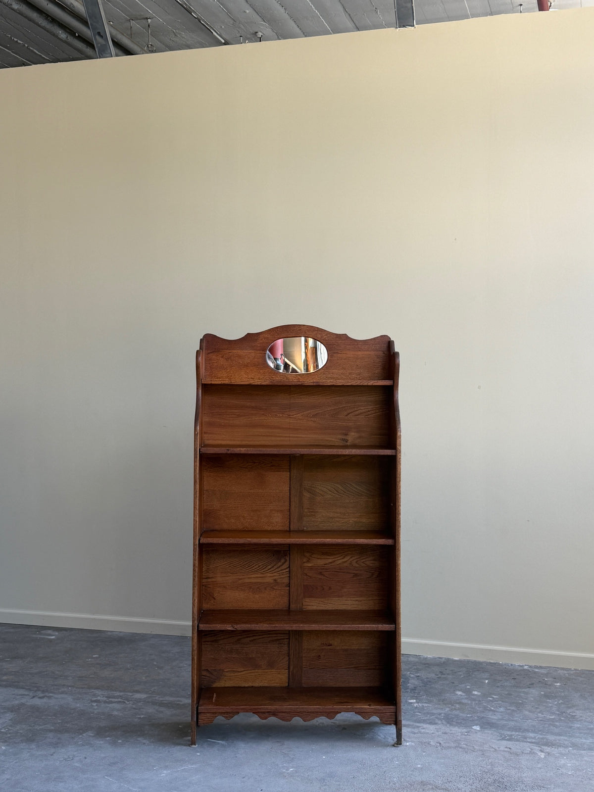 Oak bookcase with mirror