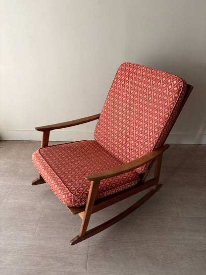 Walnut upholstered rocking chair