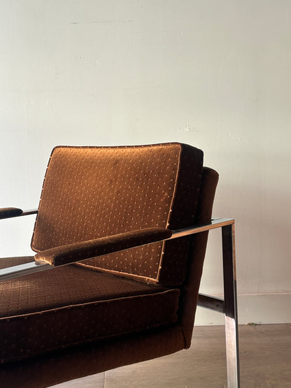 Chrome and brown velvet lounge chair