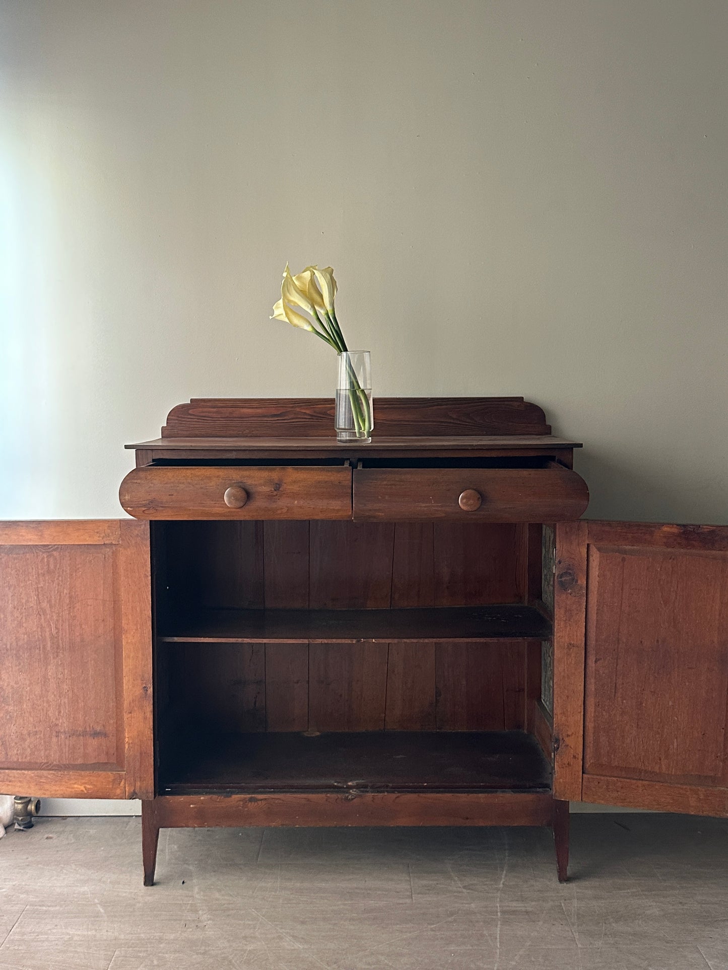 Punched tin pine jelly cupboard