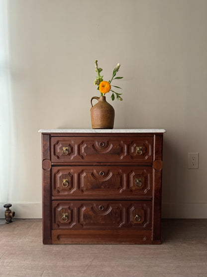 Victorian marble top walnut 3 drawer dresser