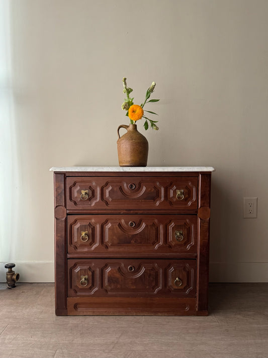 Victorian marble top walnut 3 drawer dresser
