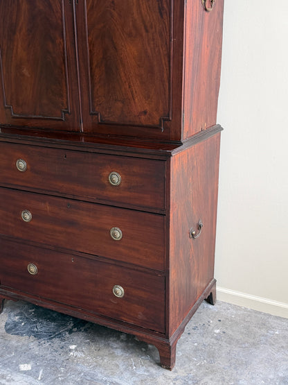 Georgian mahogany two piece linen press