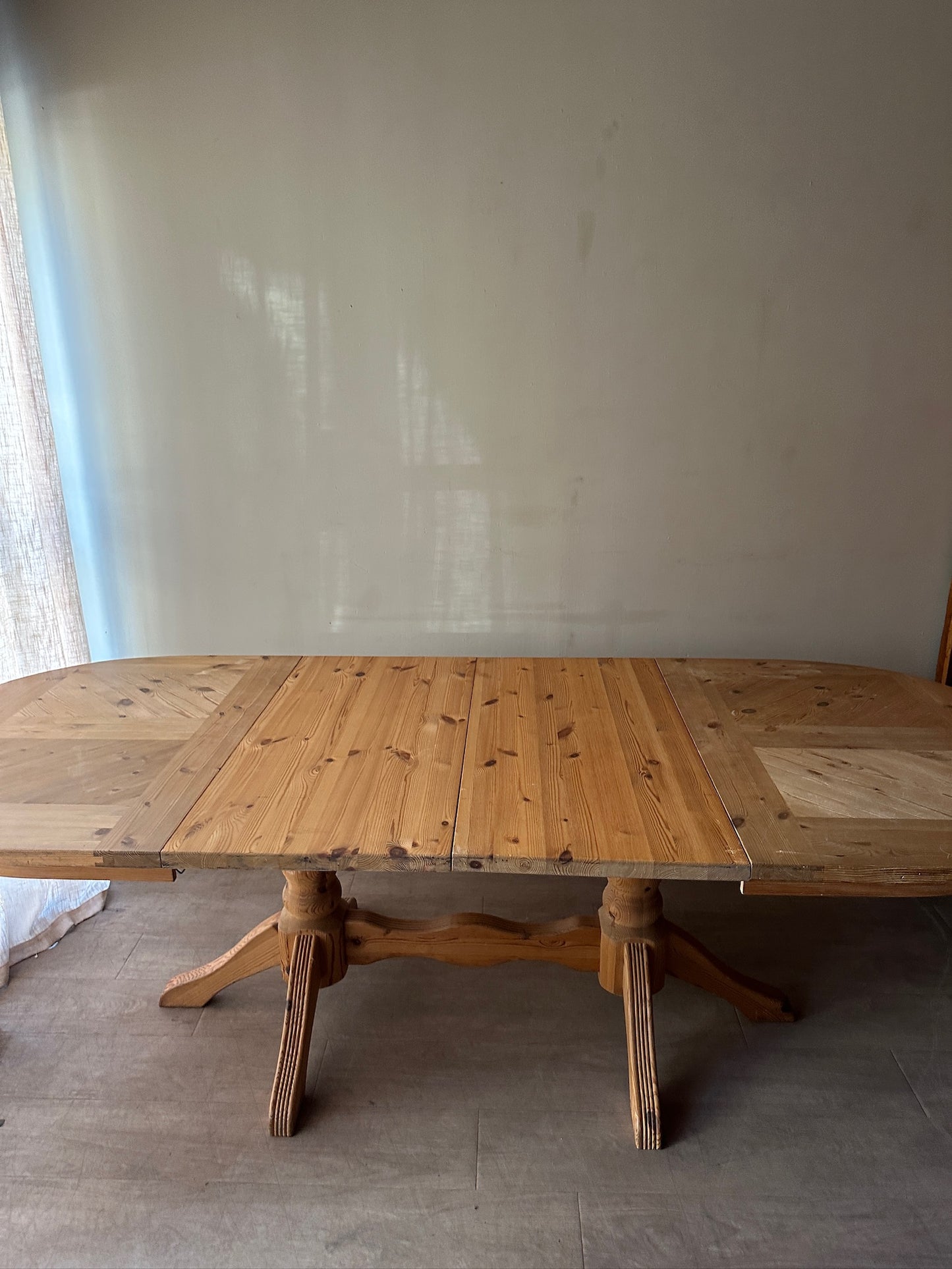 Swedish pine extending trestle dining table