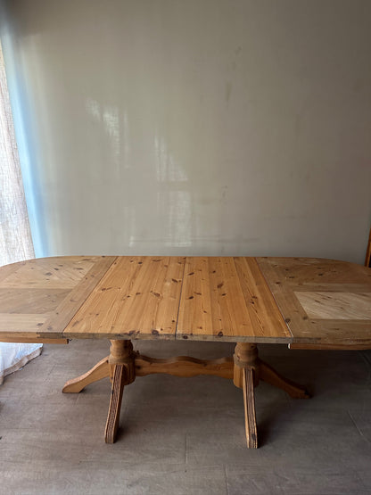 Swedish pine extending trestle dining table
