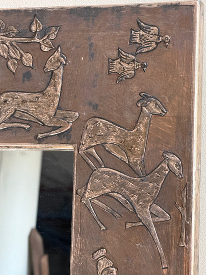 Mexican folk carved silver leaf wooden mirror