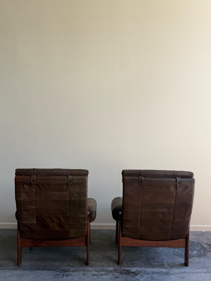 Ope Mobler Swedish green leather lounge chairs. Sold individually.