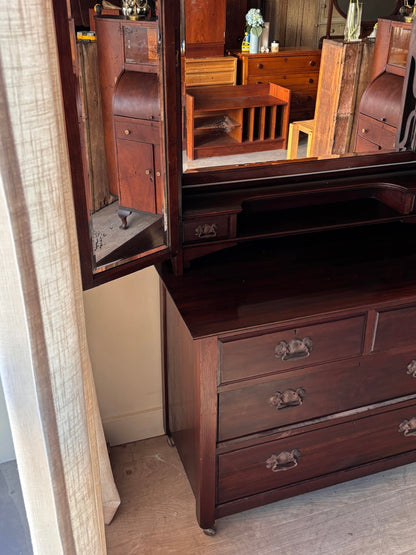 English mahogany triple mirror dresser