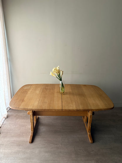 Danish oak trestle dining table with extensions