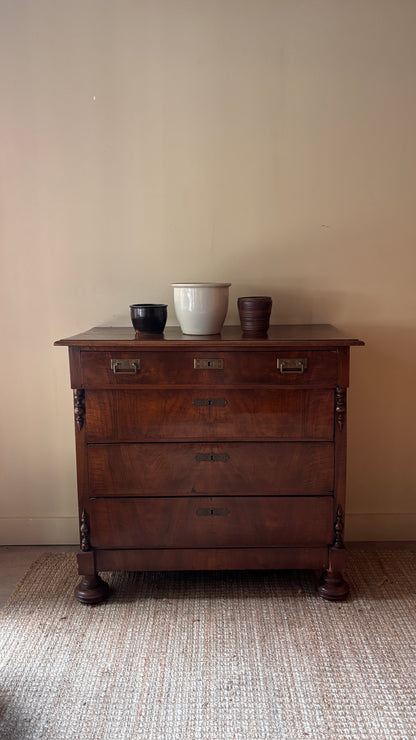 Walnut dresser with carved brass hardware