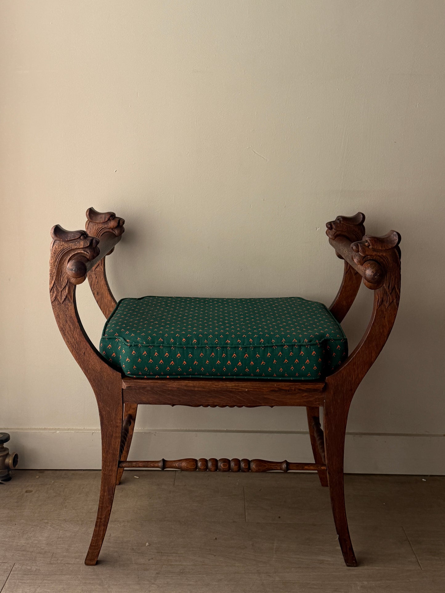 Oak griffin carved vanity stool