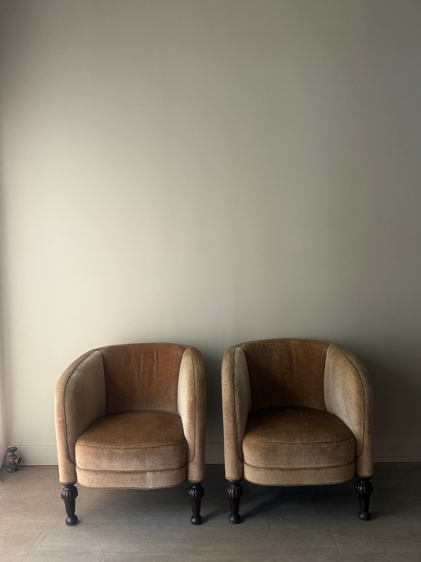 Danish velvet club chairs. Sold individually.