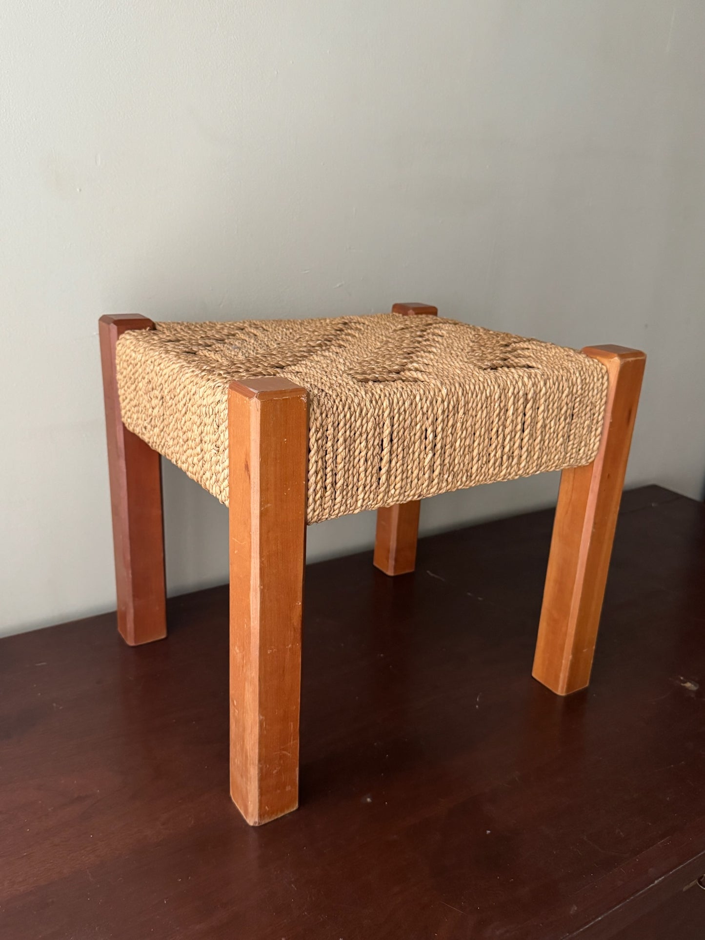 Teak & twisted cord stool