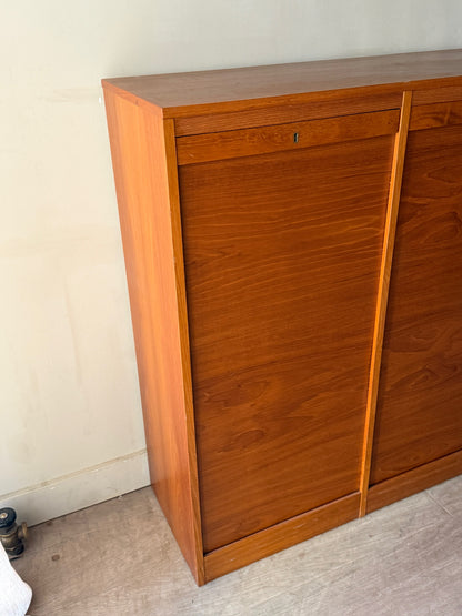 Danish teak tambour door filing cabinet