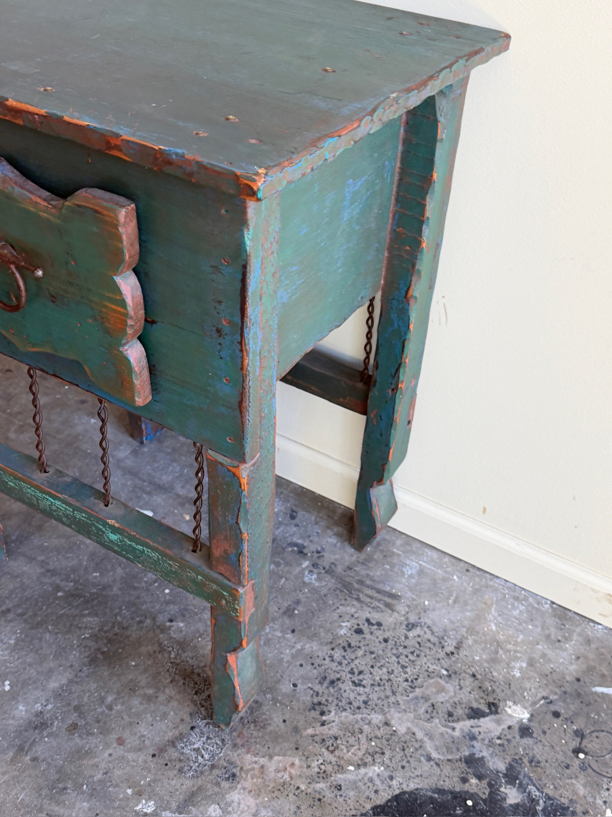Green painted pine side table
