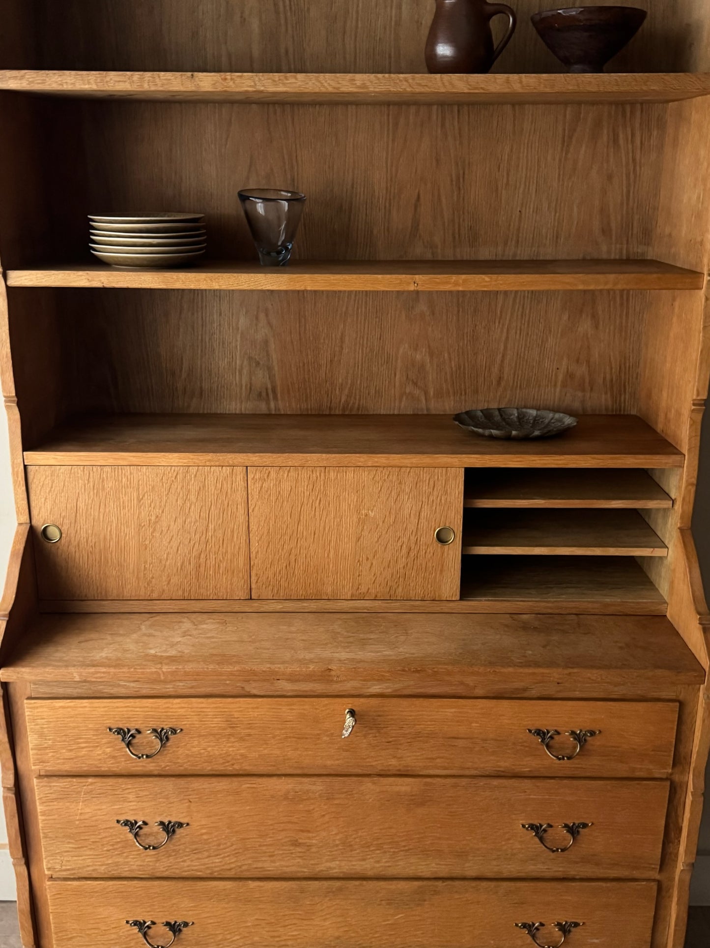 Danish oak secretary bookcase