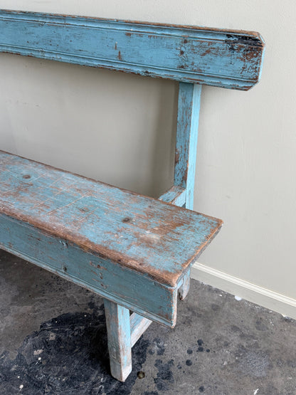 Blue painted pine bench