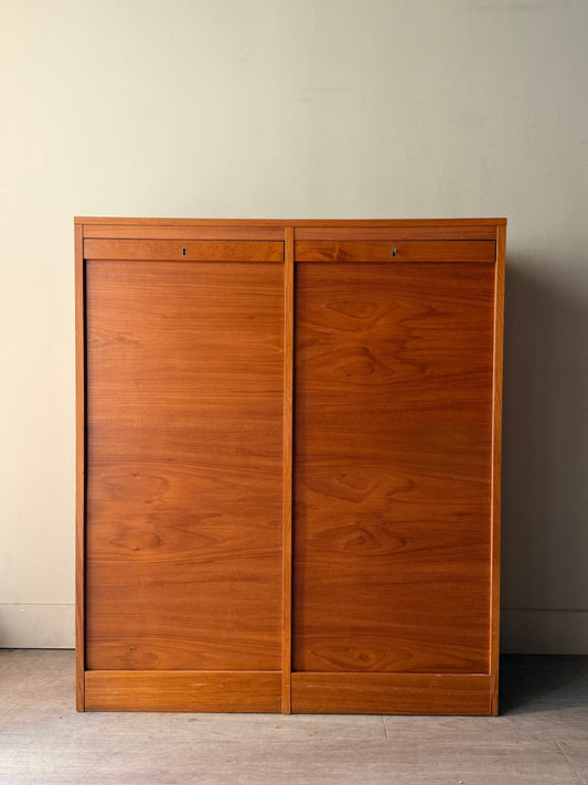 Danish teak tambour door filing cabinet