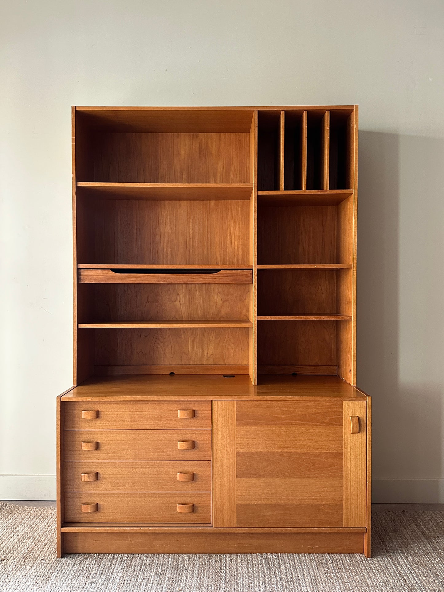 Teak two piece bookcase