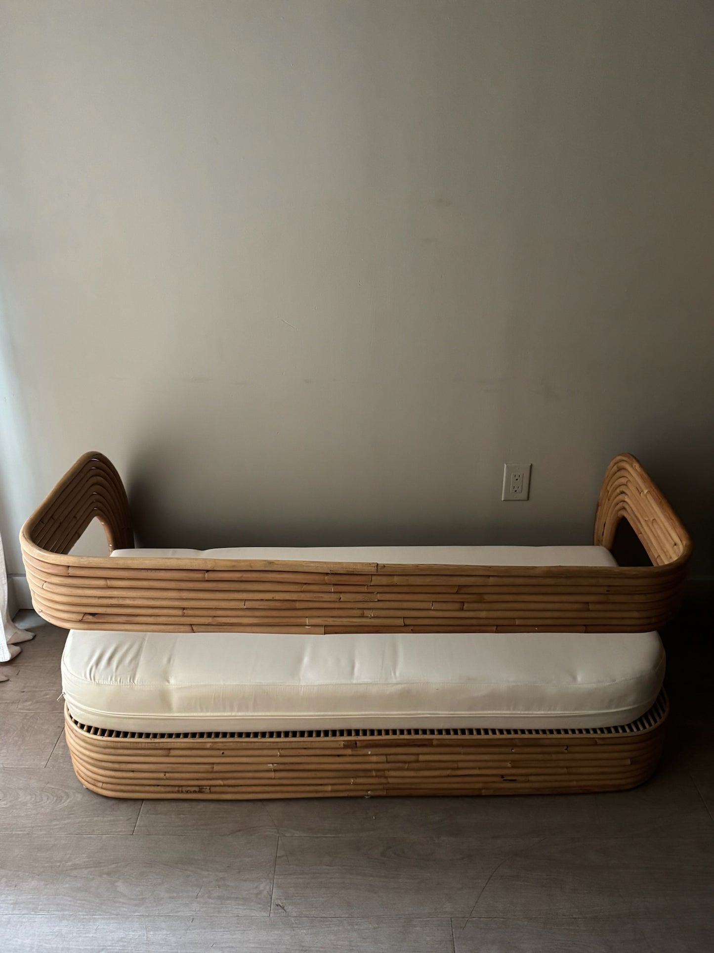 Rattan barrel back bench/sofa