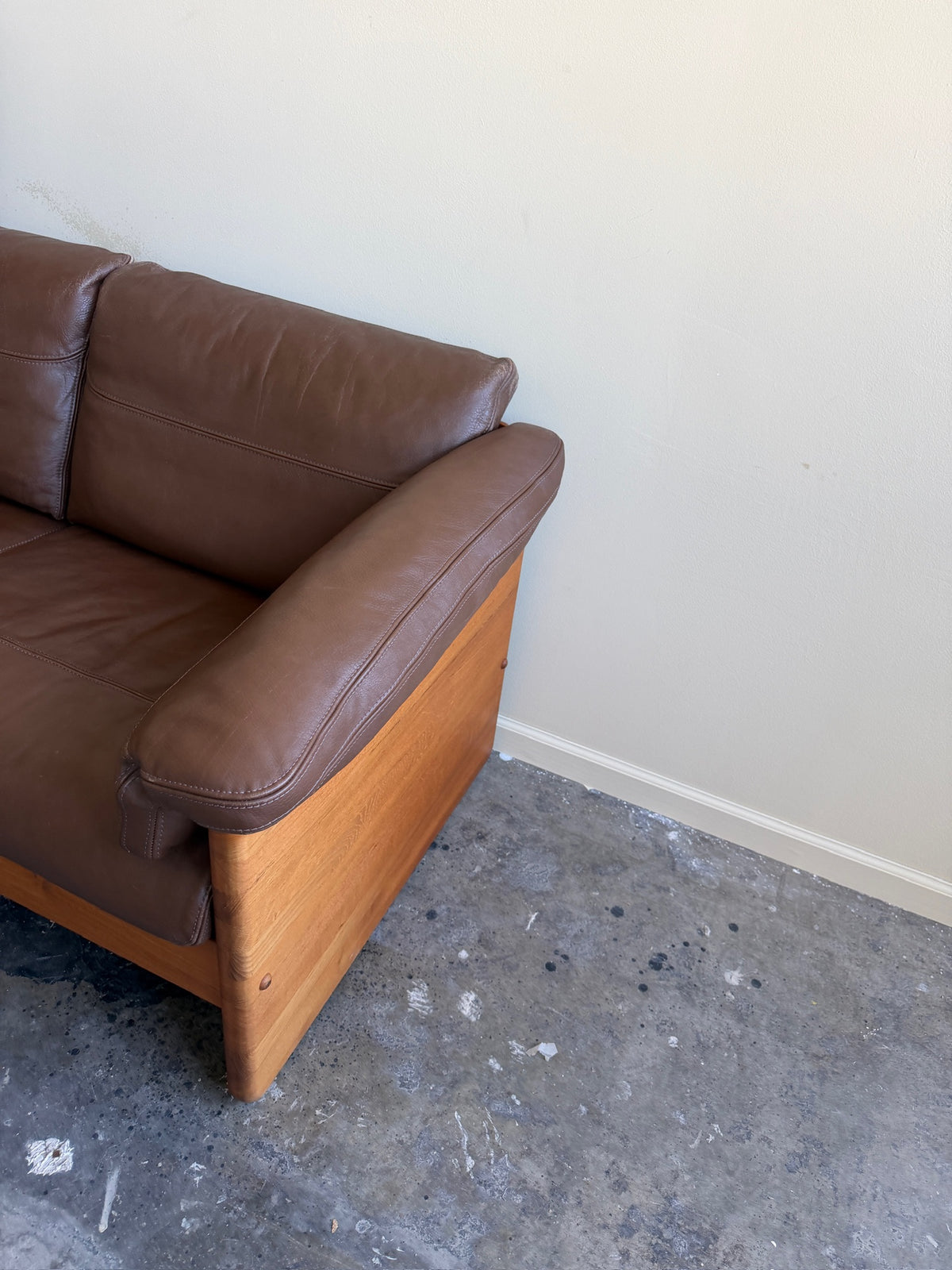 Mikael Laursen Danish teak & brown leather sofa