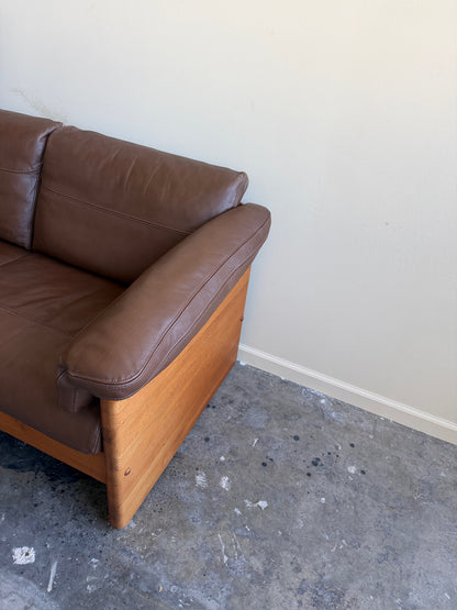 Mikael Laursen Danish teak & brown leather sofa