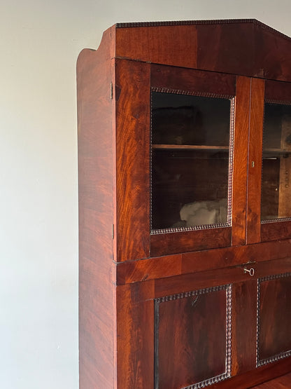 Burled mahogany secretary cabinet