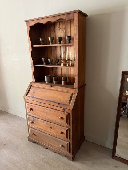 Pine two piece secretary hutch