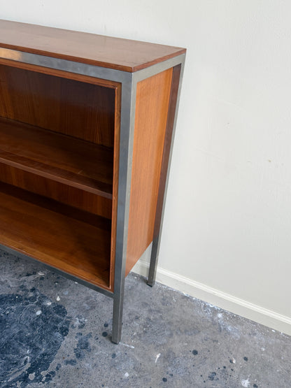 Nichols English bookcase with green vinyl doors