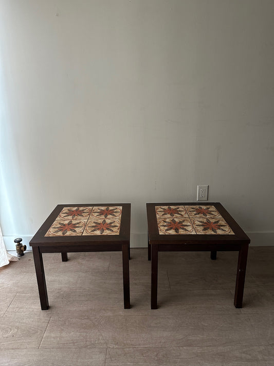 2 Toften Danish rosewood and tile side tables. Sold individually.