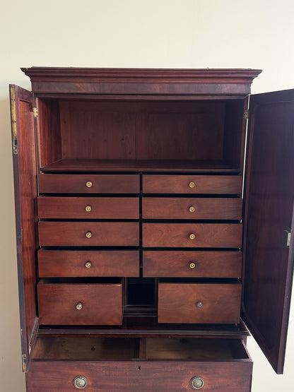 Georgian mahogany two piece linen press