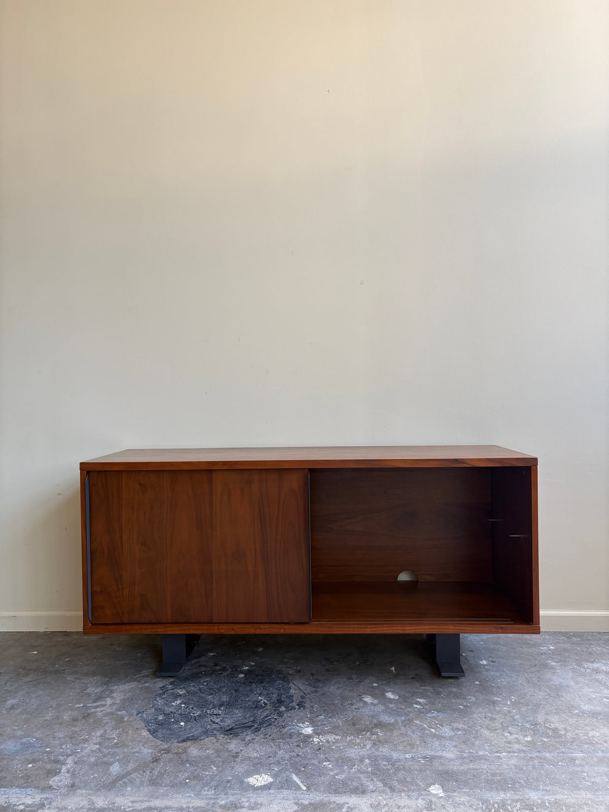 Walnut credenza with iron beam legs