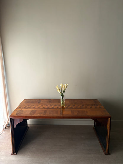 Deco inlaid walnut library table