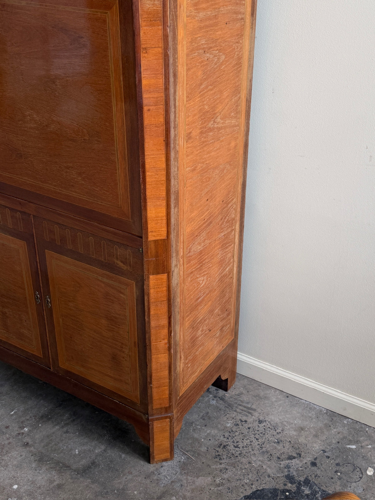 Walnut & mahogany marble top secretary cabinet