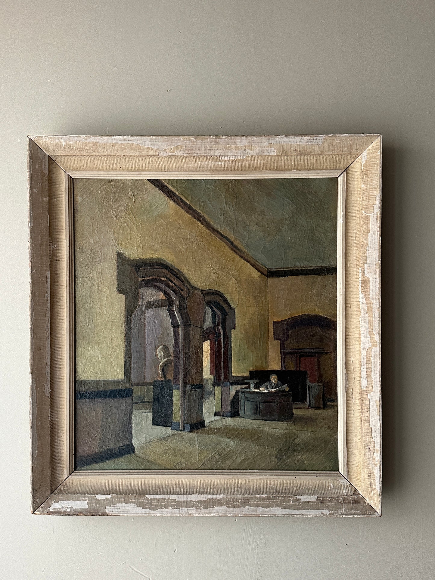 Museum interior oil painting, unsigned