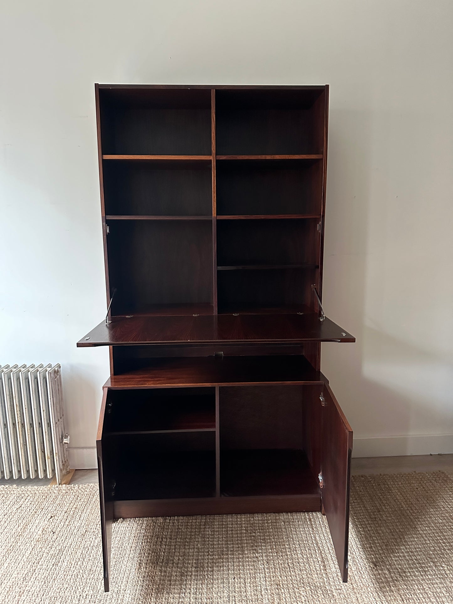 Two piece rosewood hutch with bar/desk compartment