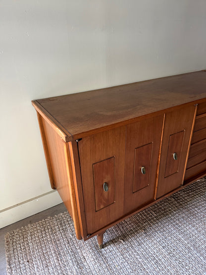 Walnut dresser with gold hardware