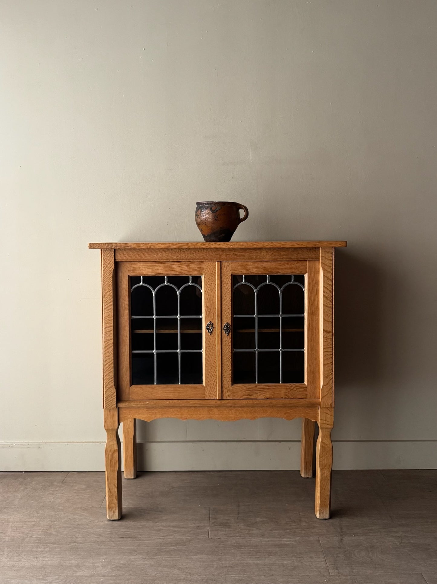 Danish oak & stained glass cabinet